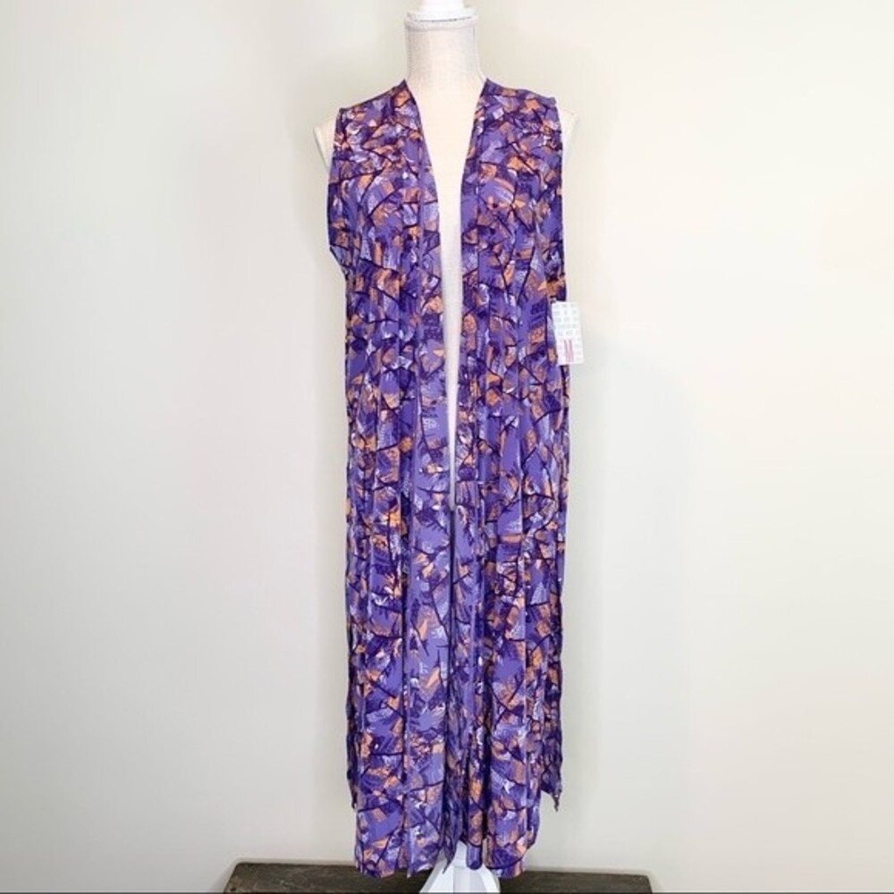 NWT LuLaRoe Joy Vest Duster Cover Up Feathers Colorful Boho Print Medium